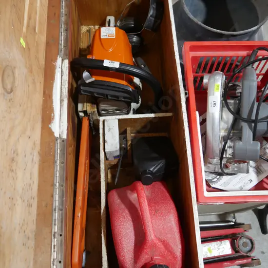 Stihl chainsaw in wooden box