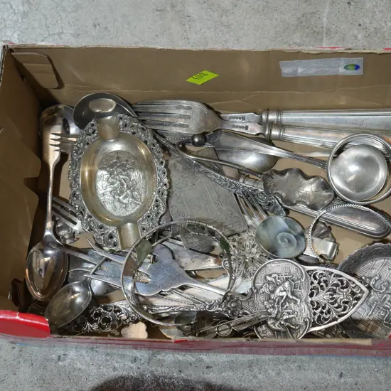 Silver cutlery, servette rings etc