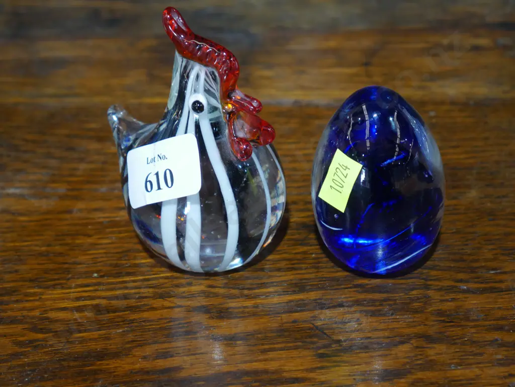 Glass rooster and glass paperweight Image 1++