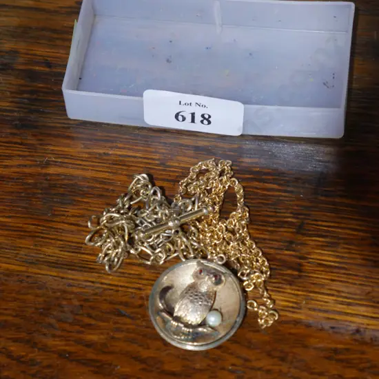 Gold fob chain, owl necklace