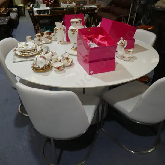 Round dining table with lazy susan, and five chairs