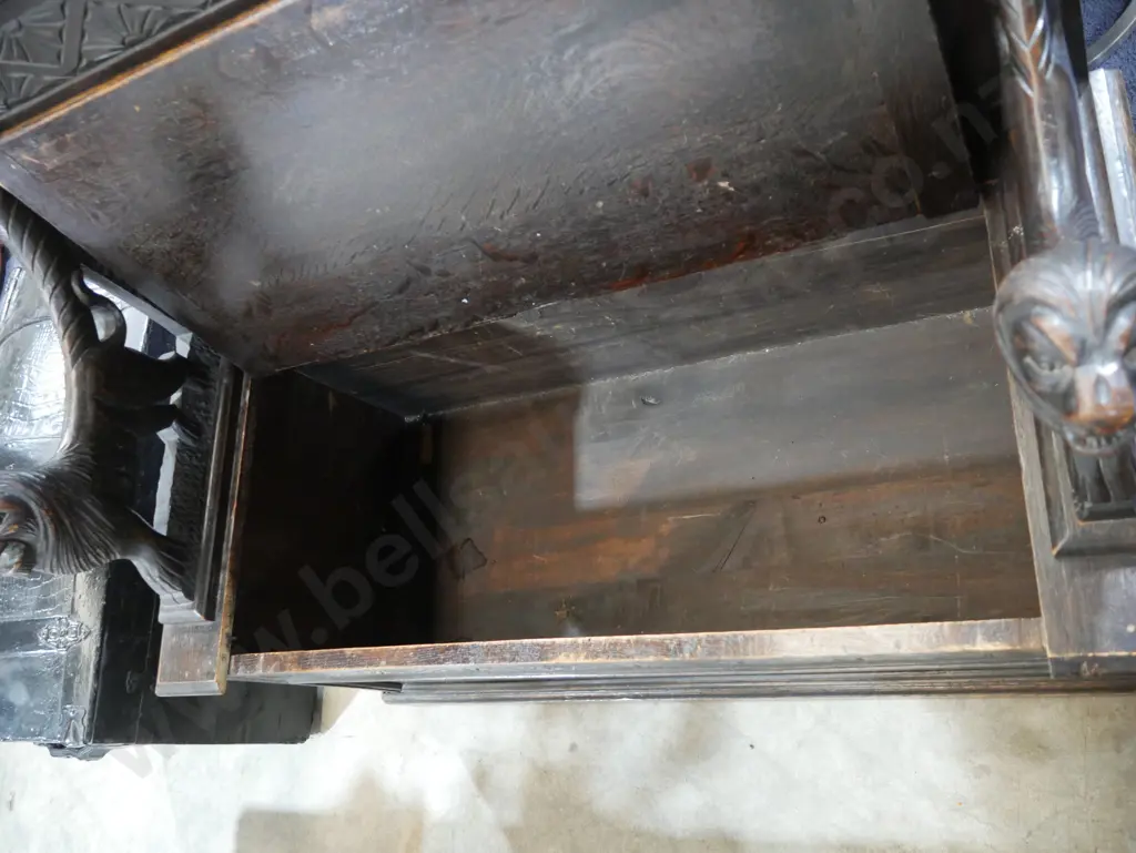 Wooden carved bench seat with storage Image 1++