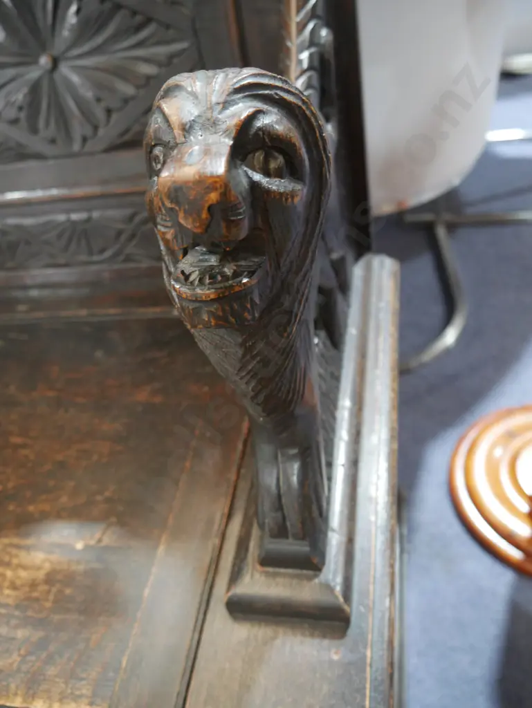 Wooden carved bench seat with storage Image 1++