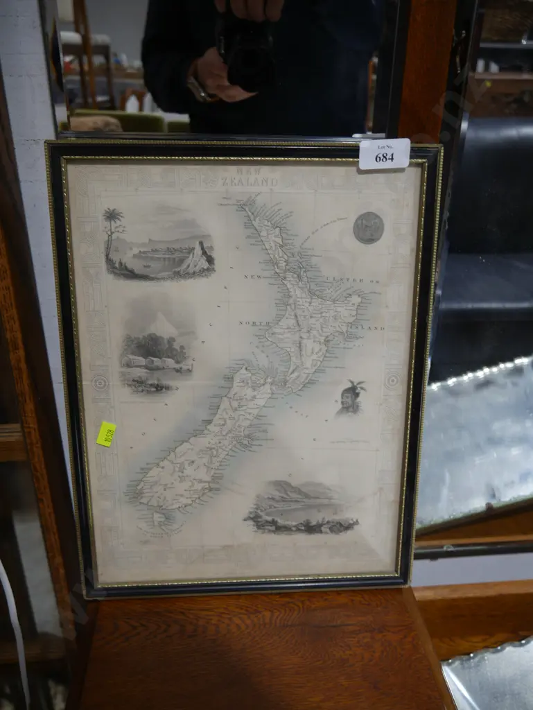 Framed early map of New Zealand Image 1++