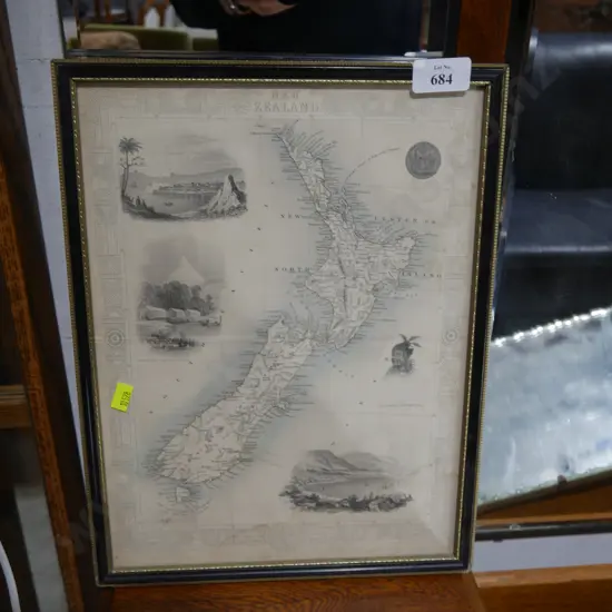 Framed early map of New Zealand