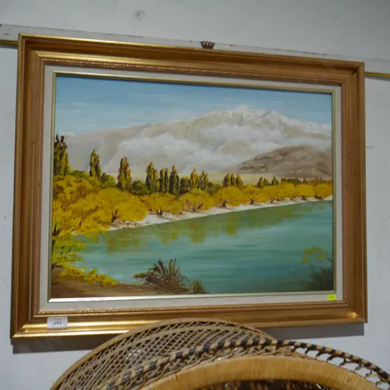 Framed landscape oil painting