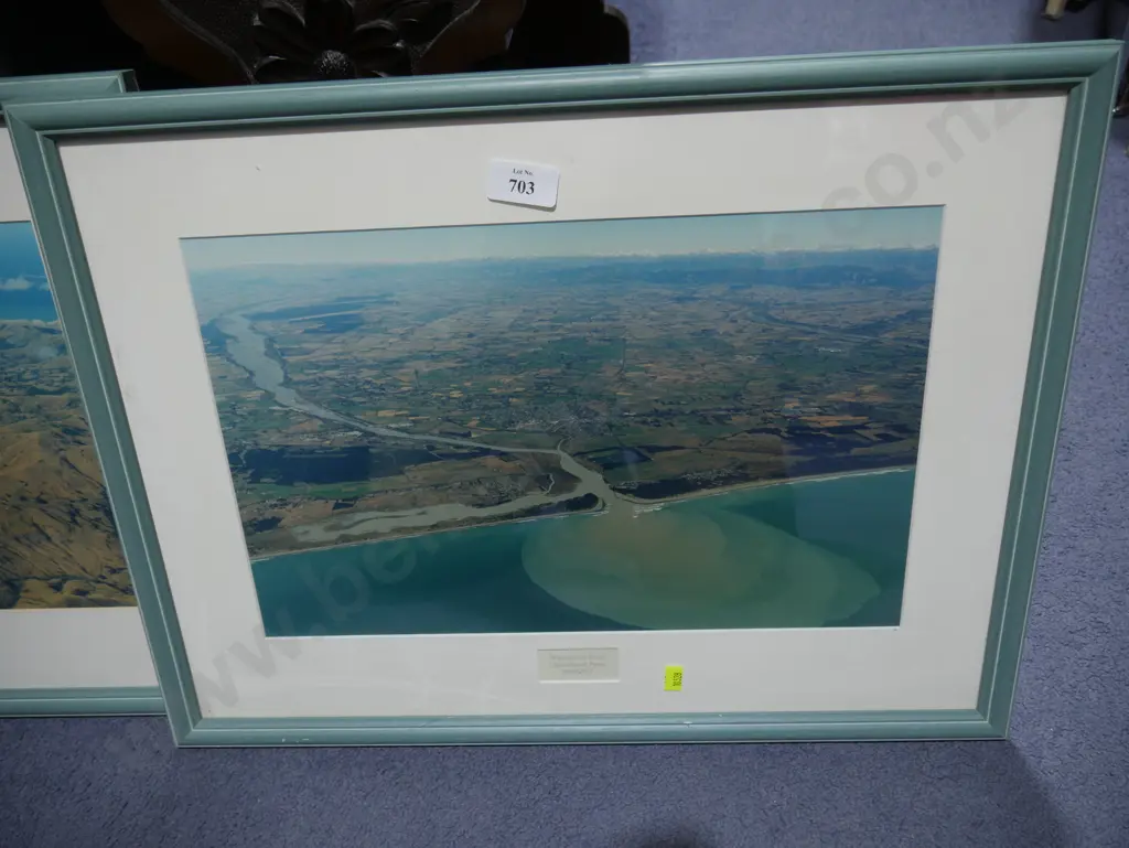 Framed Banks Peninsula and Waimakariri River photographs Image 1++