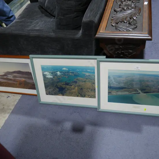 Framed Banks Peninsula and Waimakariri River photographs