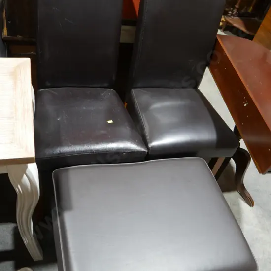 Two dining chairs and a stool