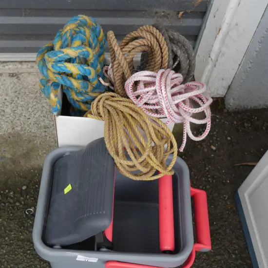 Mop bucket and assorted rope