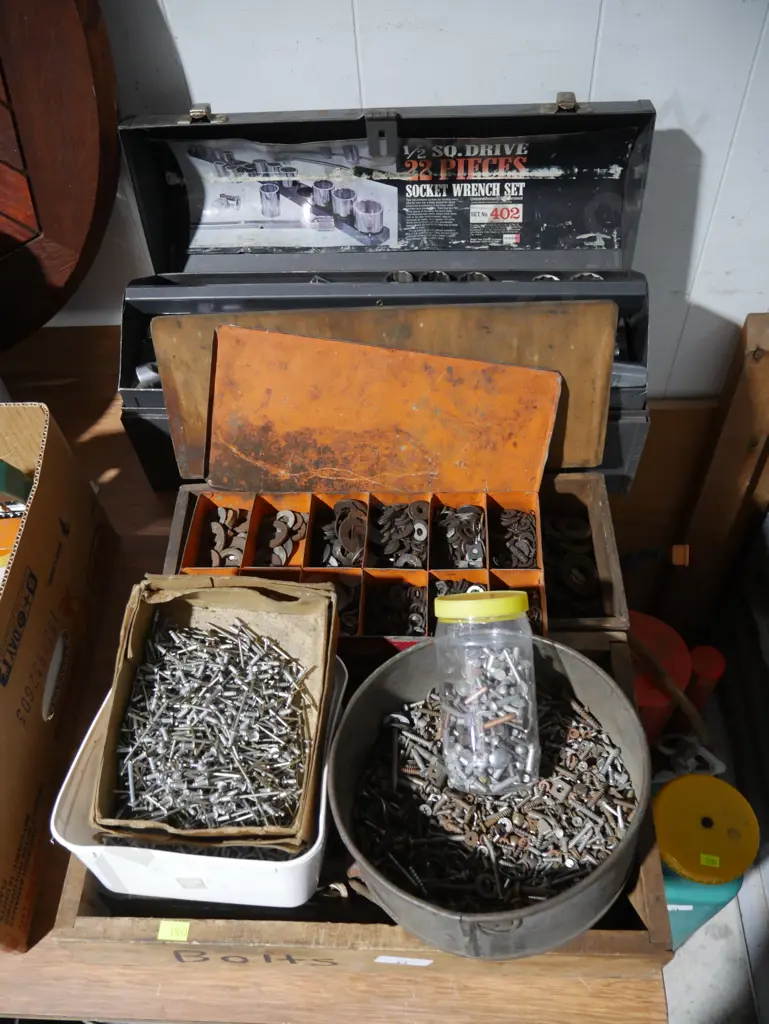 Socket set toolbox, nuts and bolts, screws, nails etc Image 1++