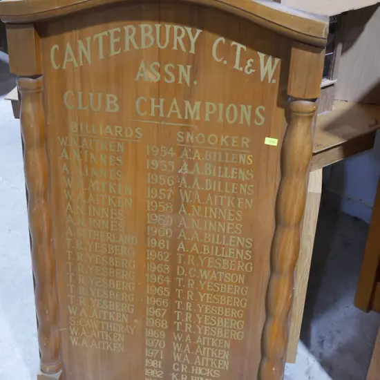 Canterbury C.T.&.W. associations club champions board