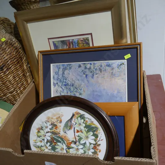 Box of assorted artworks