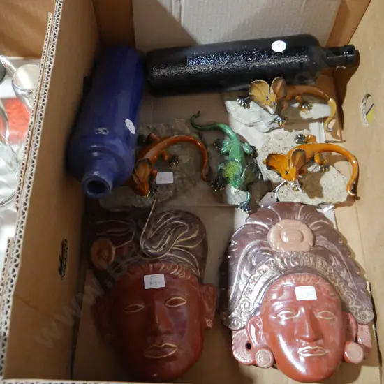 Lizard ornaments, Bali mask wall decors, bottles