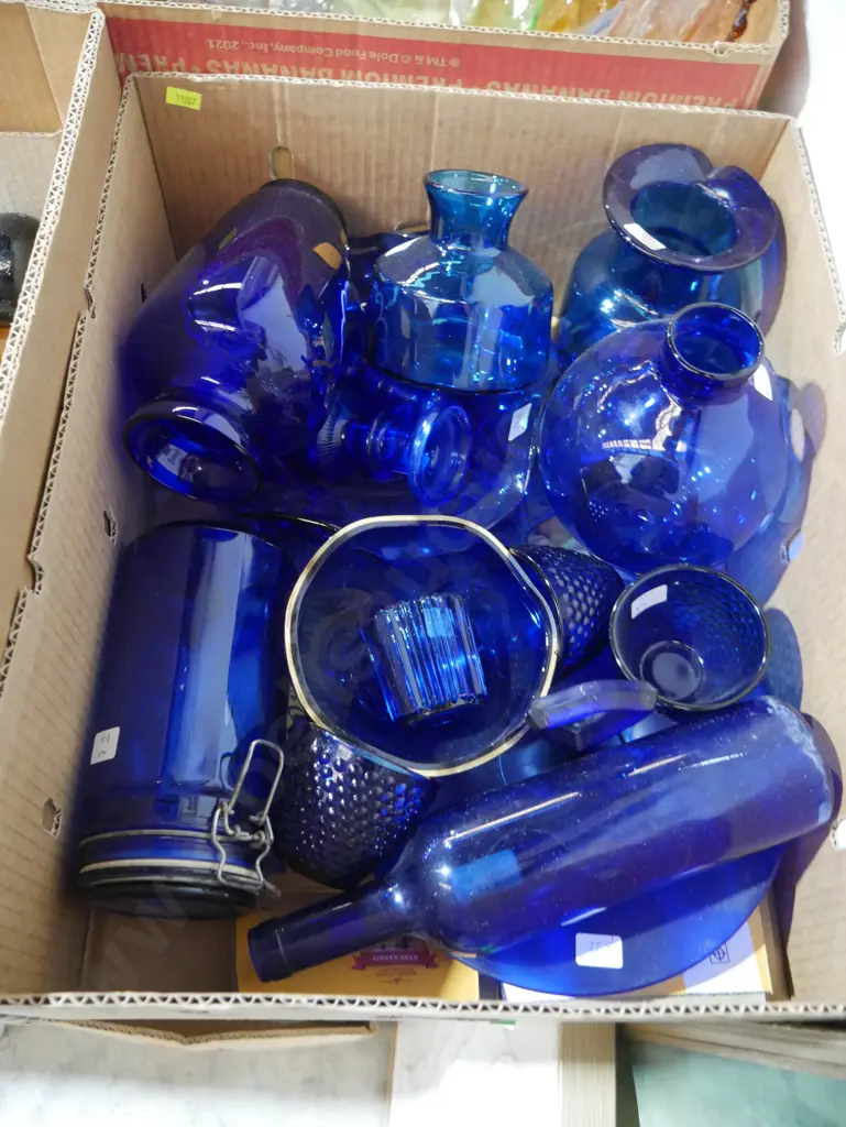 Box of blue glassware Image 1++