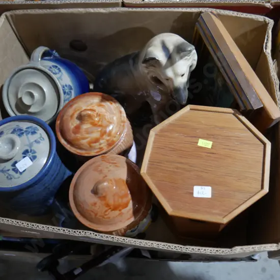 German shepherd figurine, stoneware pottery etc