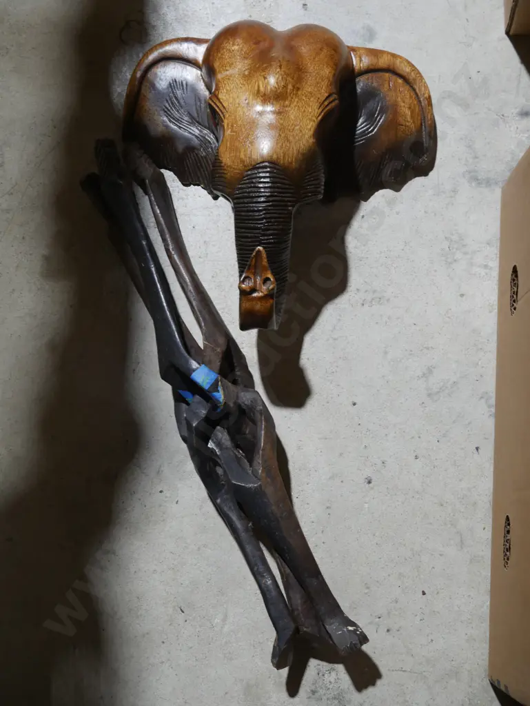 Wooden elephant head wall hanging, wooden tri stand Image 1++
