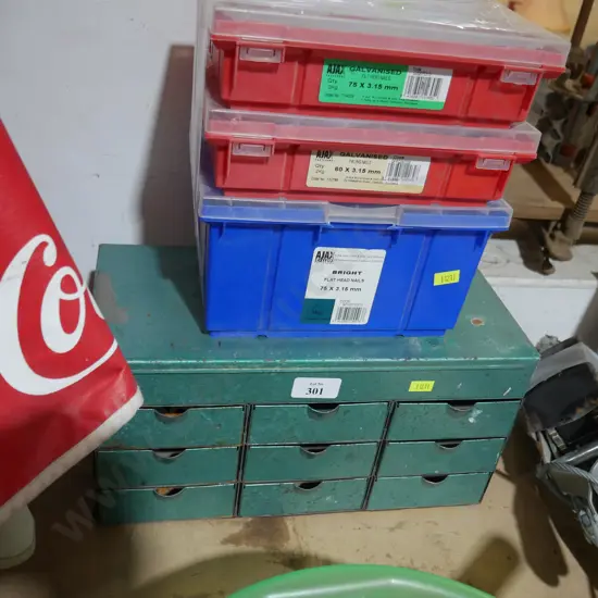 Assorted nails and storage drawers