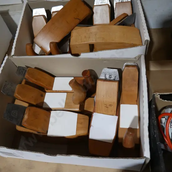 Two boxes of wood planes