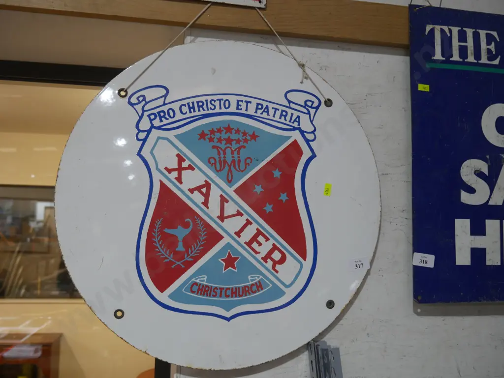 Pro Christo Et Patria, Xavier Christchurch round tin sign Image 1++
