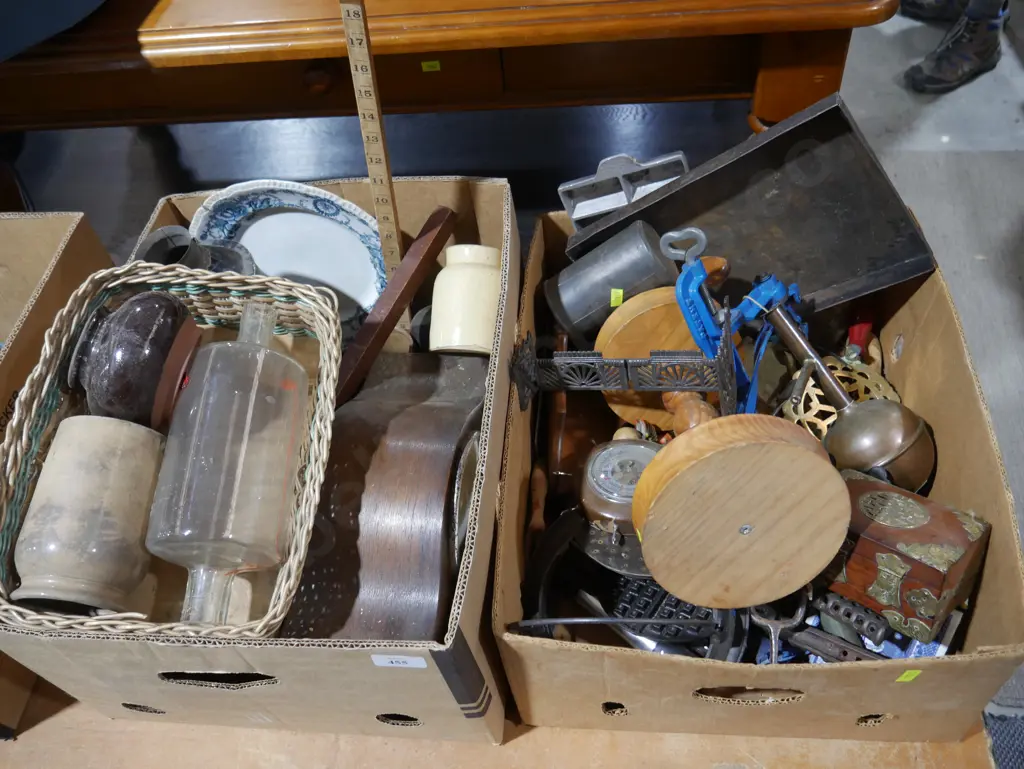 2 boxes mantle clock, barometer other sundries Image 1++