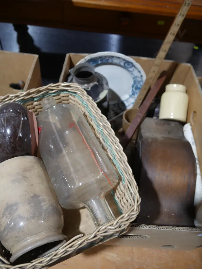 2 boxes mantle clock, barometer other sundries Image 1++