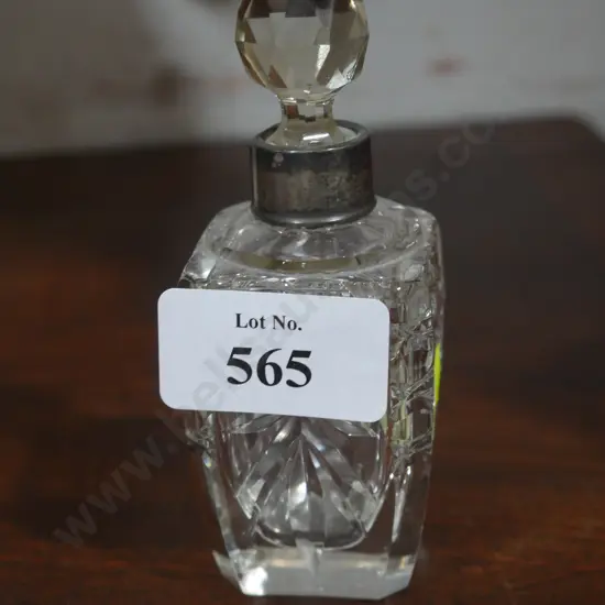 Crystal scent bottle with sterling silver collar