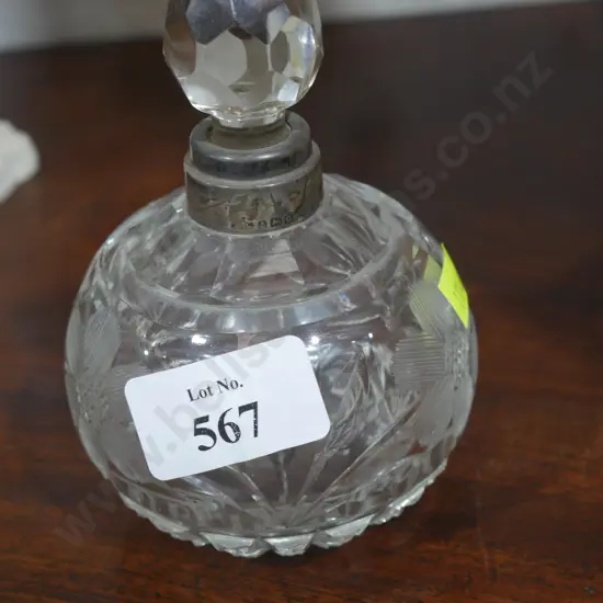 Crystal scent bottle with Sterling silver collar