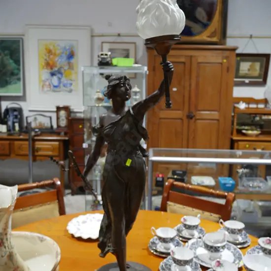 Spelter lady figure lamp A/F