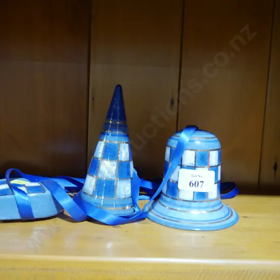 Blue and white checkered ornaments
