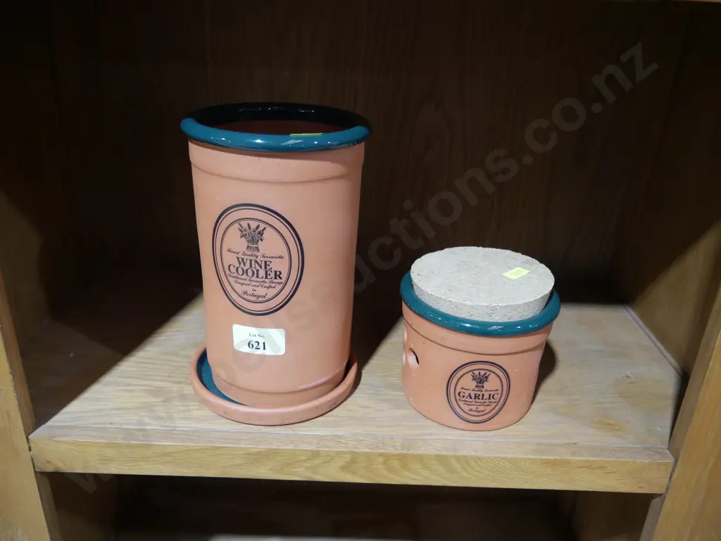 Terracotta wine cooler and garlic jar Image 1++
