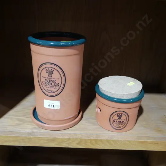 Terracotta wine cooler and garlic jar