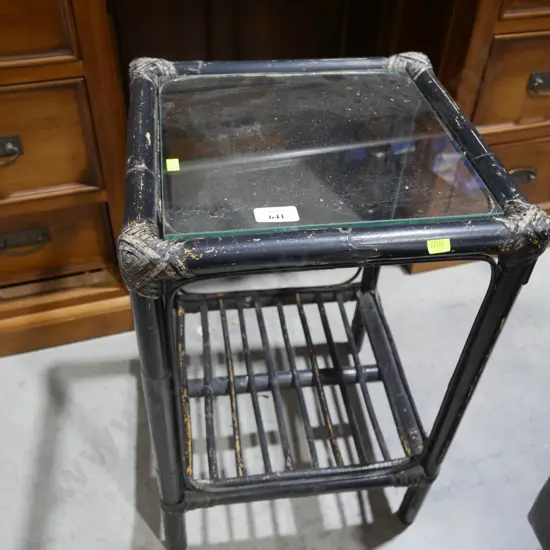 Glass top cane table