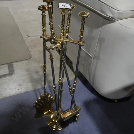 Brass and iron fireside set