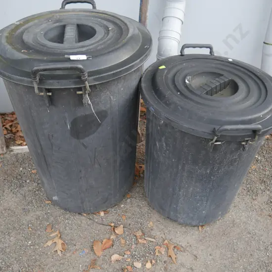 2 black storage bins