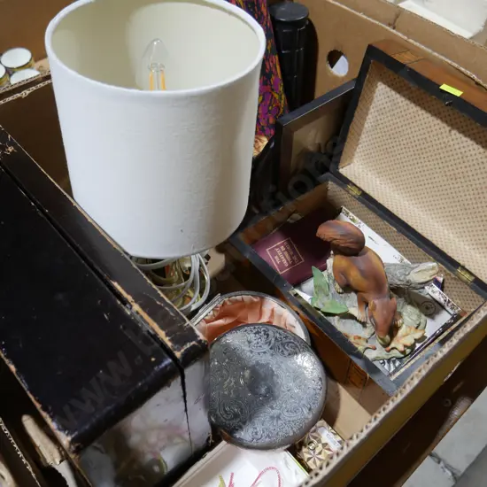 Wooden boxes table lamp etc