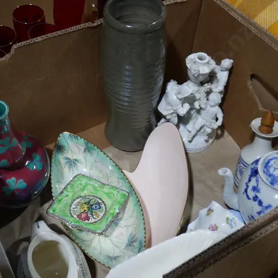 Whiskey jug, china, glassware