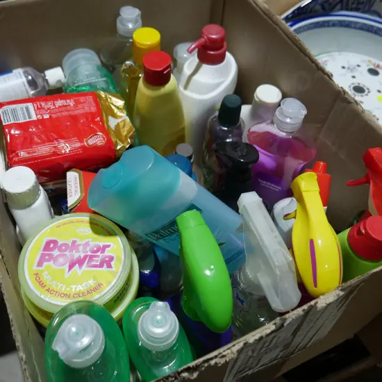 Box of cleaning supplies