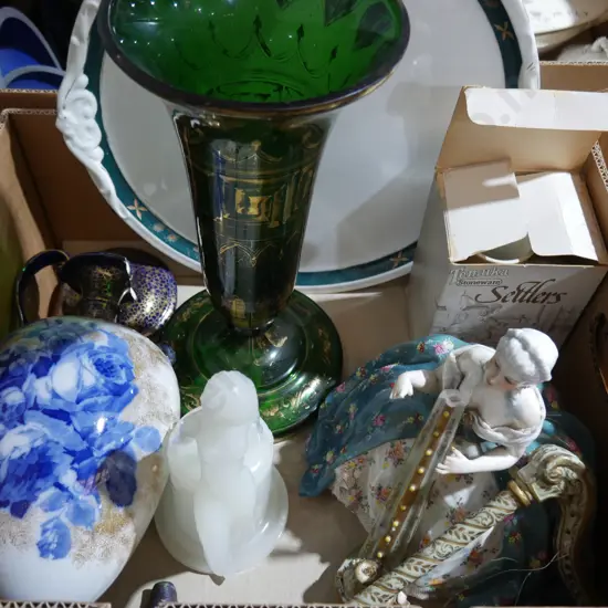 Figurines, glass vase etc