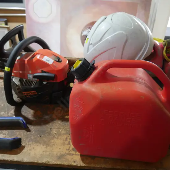 Chainsaw petrol containers hard hat