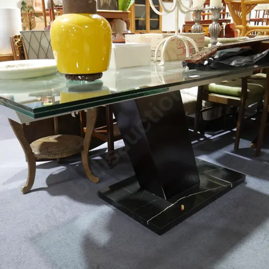 Marble base glass top extending dining table