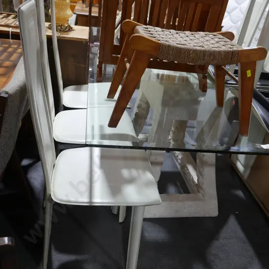 Glass top dining table with six chairs