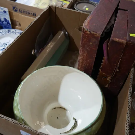 Writing box, pottery etc