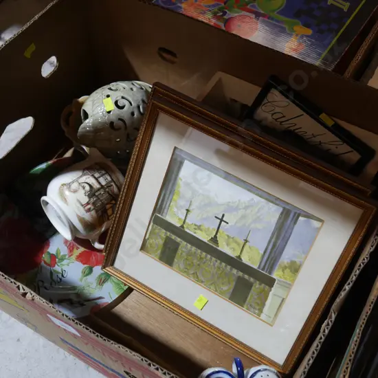 Framed prints, pottery etc