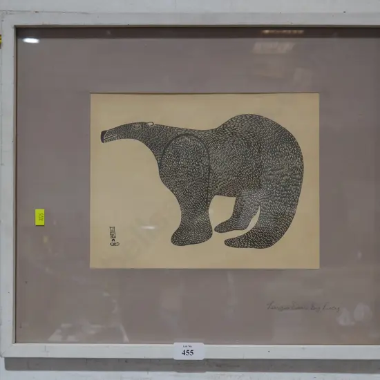 Framed artwork, "Large bear by Lucy"