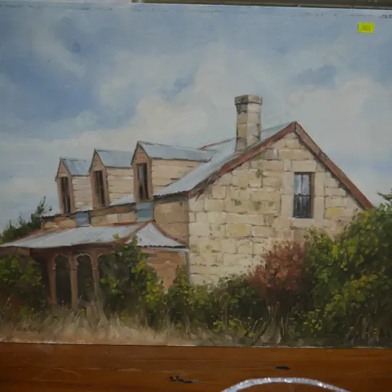Unframed oil, old cottage near Cave, John Brassell