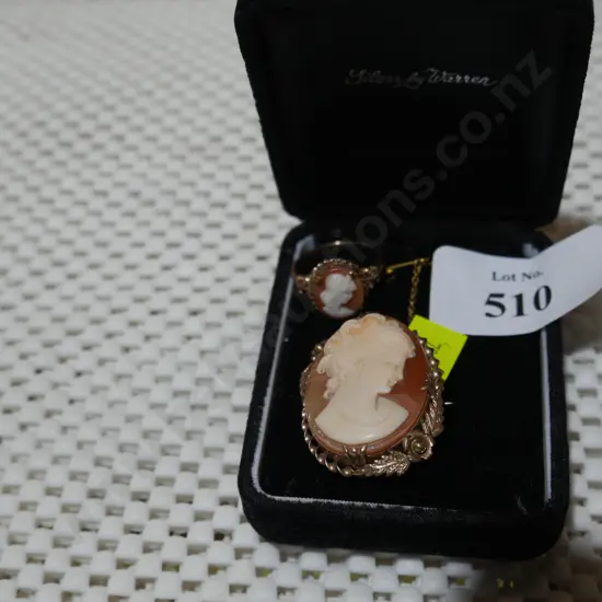 Cameo Brooch, earrings & ring