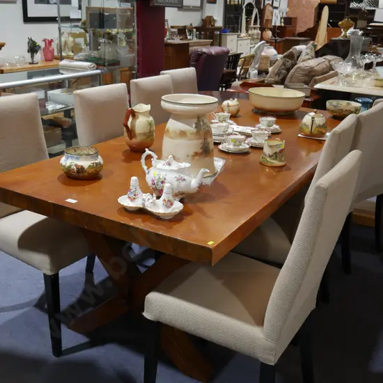 Solid wood dining table & 8 chairs, 2.4m x 1m