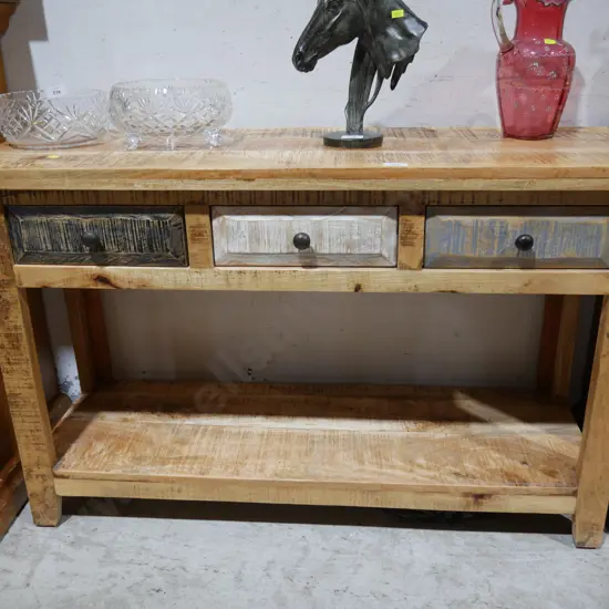 Rough sawn timber hall table