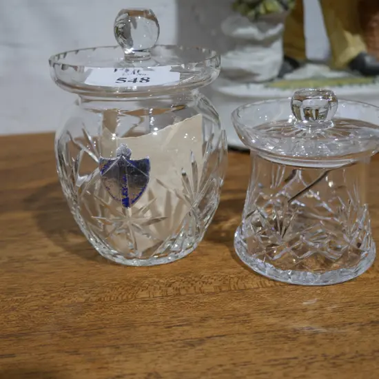 2 crystal lidded sugar bowls